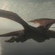Two dragons soar majestically above a sun-dappled ocean.